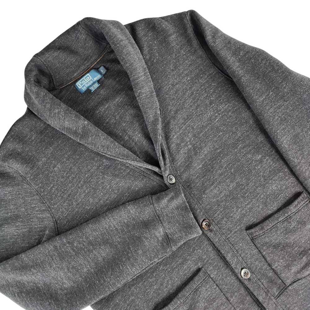 Polo Ralph Lauren Cardigan Mens L‎ Gray Shawl Collar Cotton Blend Sweater